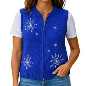 NORTHERN REFLECTIONS 90’s Vibe Sapphire Knit Embroidered Wool Sweater Vest L